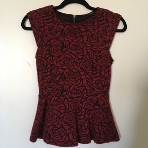 Forever 21 Red & Black Rose Peplum Top